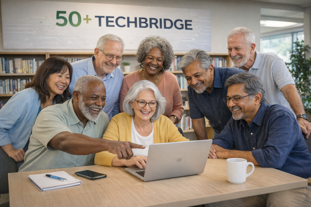 Older adults engaged in a classroom learning activity together, reflecting social connection and lifelong learning.